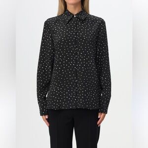 Vintage Silk Button down Long sleeve shirt Black white size S